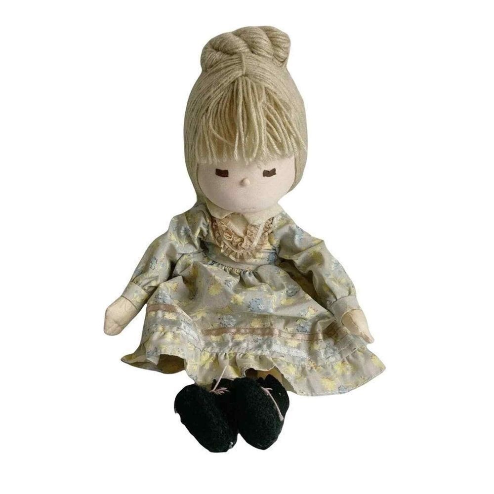 Vintage Handmade Rag Doll Folk Art Girl Yarn Hair Floral‎ Dress Collectible